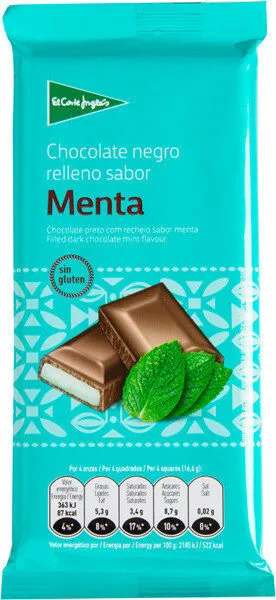 Chocolate negro relleno sabor menta sin gluten