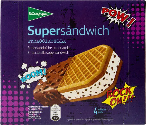 Supersándwich helado de stracciatella con cobertura