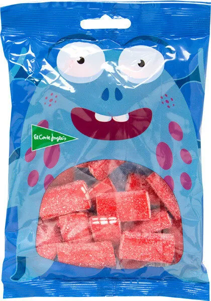 Caramelos de goma forma de ladrillos de fresa y pica