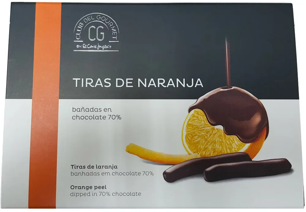 Tiras de naranja bañadas en chocolate