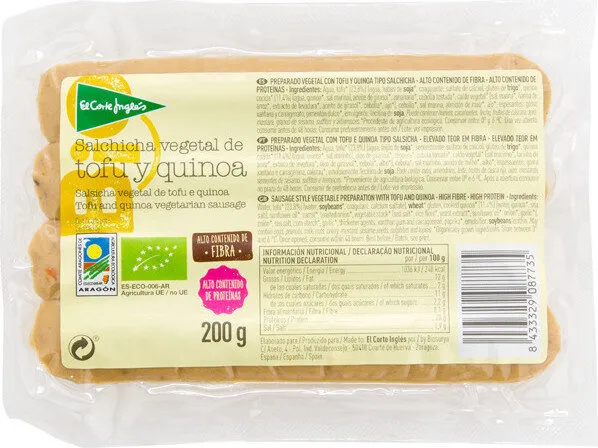 Salchicha vegetal de tofu y quinoa ecológica