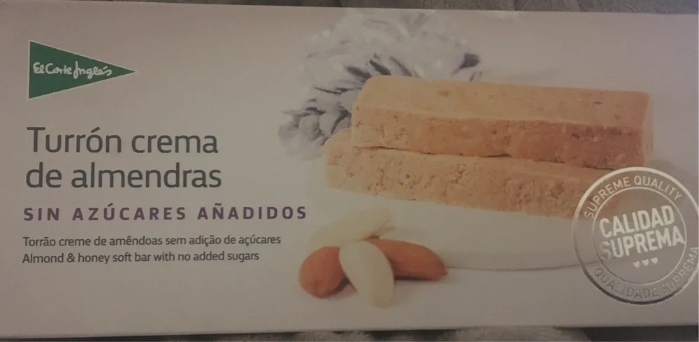 Turrón crema de almendras sin azúcares