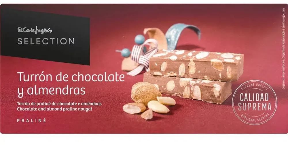 Turrón de chocolate y almendras praliné