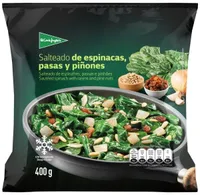 Salteado de espinacas, pasas y piñones