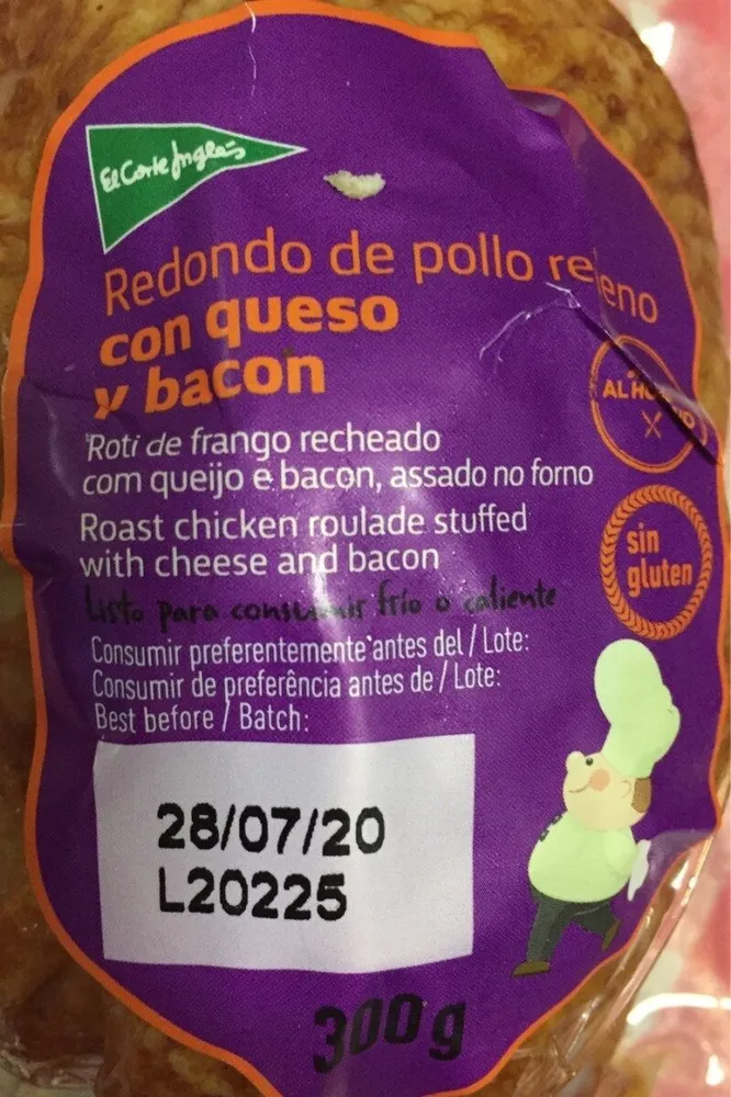 Redondo de pollo relleno con queso y bacon