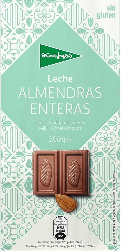 Chocolate con leche con almendras enteras
