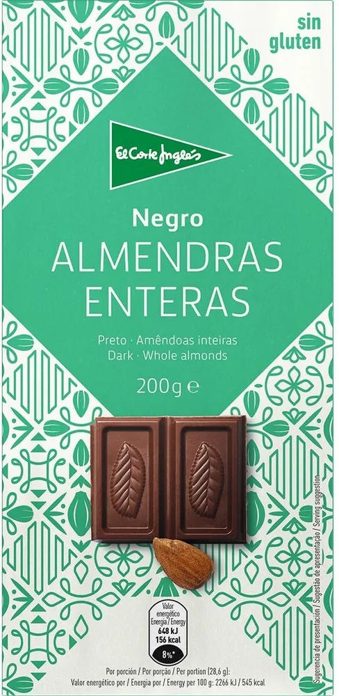 Chocolate negro con almendras enteras