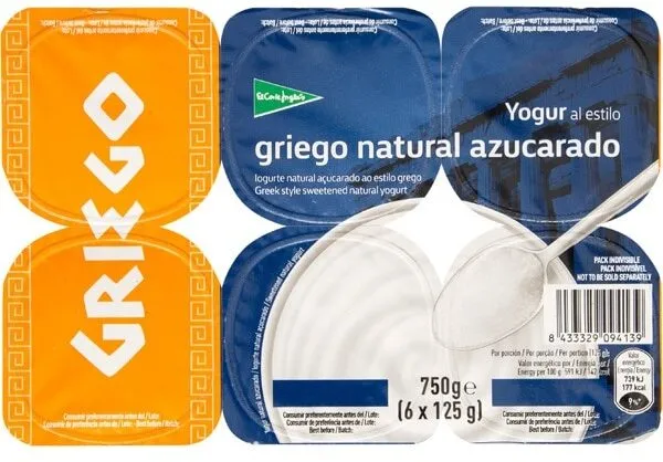 Yogur griego natural azucarado