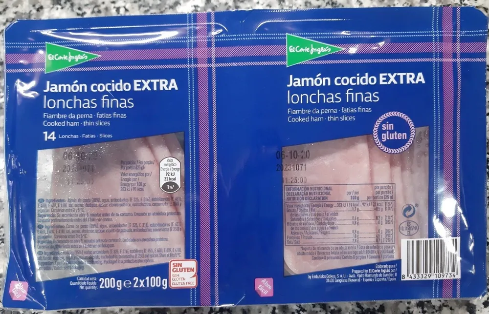 Jamón cocido extra lonchas finas