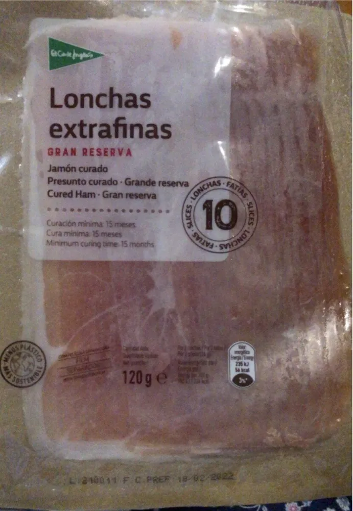 Jamon curado lonchas extrafinas
