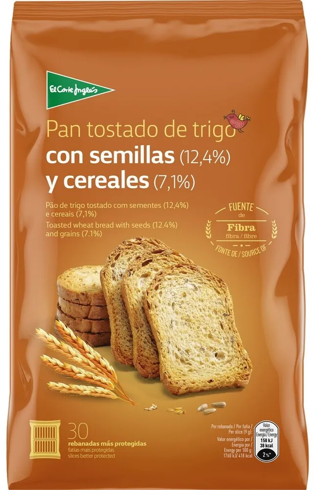 Pan tostado de trigo con semillas y cereales