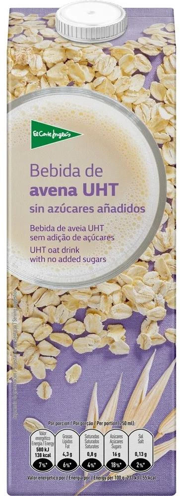 Bebida de avena sin azúcares añadidos