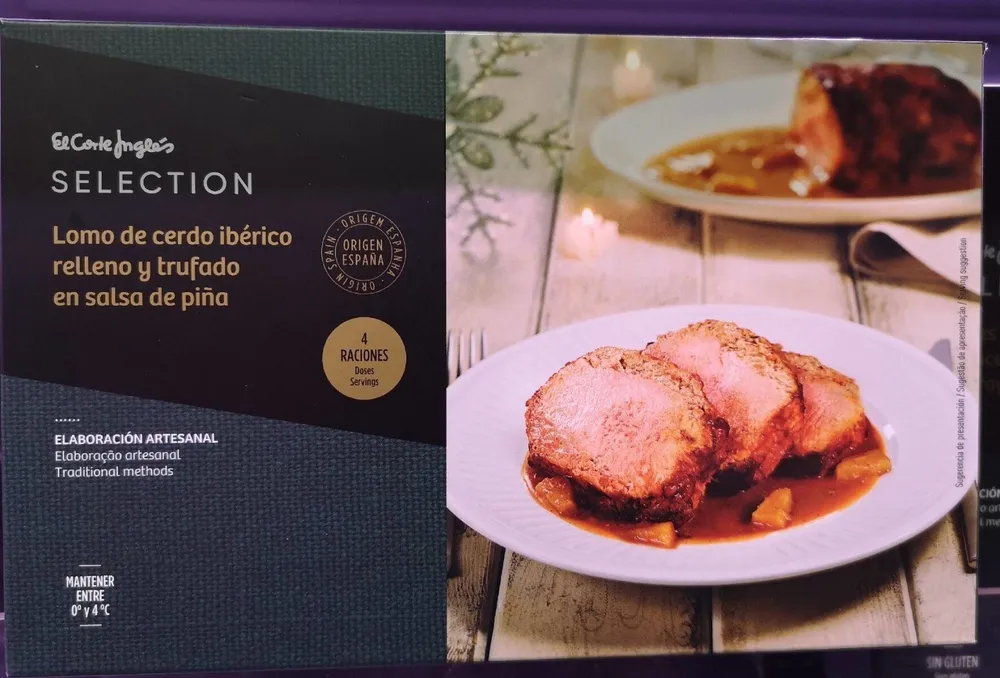 Lomo de cerdo ibérico relleno y trufado en salsa de piña