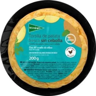 Tortilla de patata fresca sin cebolla