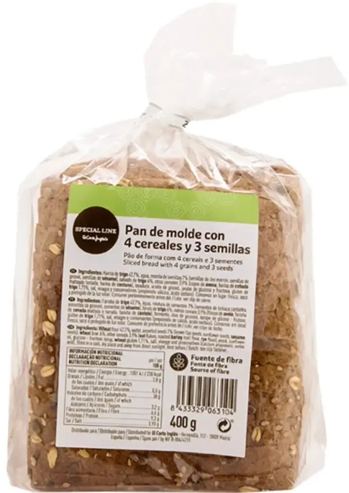 Pan de molde con 4 cereales y 3 semillas