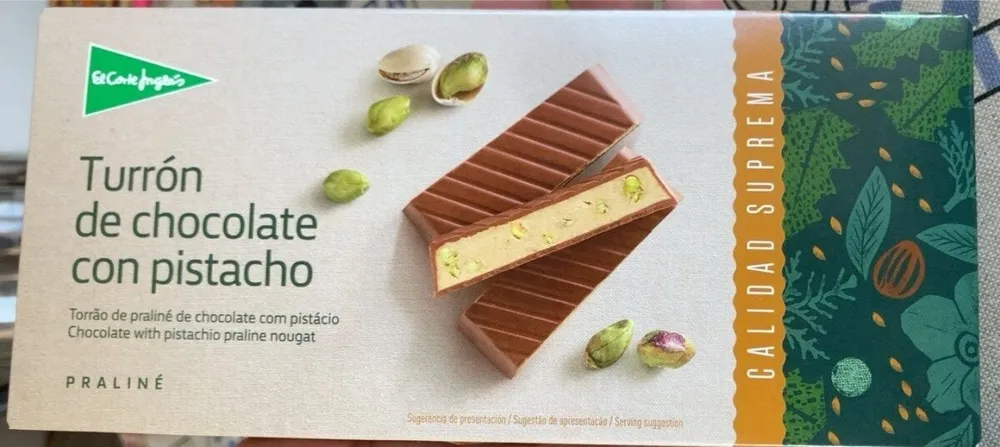 Turrón de chocolate con pistacho