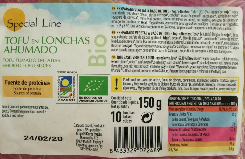 Tofu en lonchas ahumado