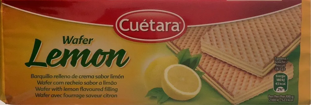 Wafer Lemon Barquillo relleno de crema sabor limón