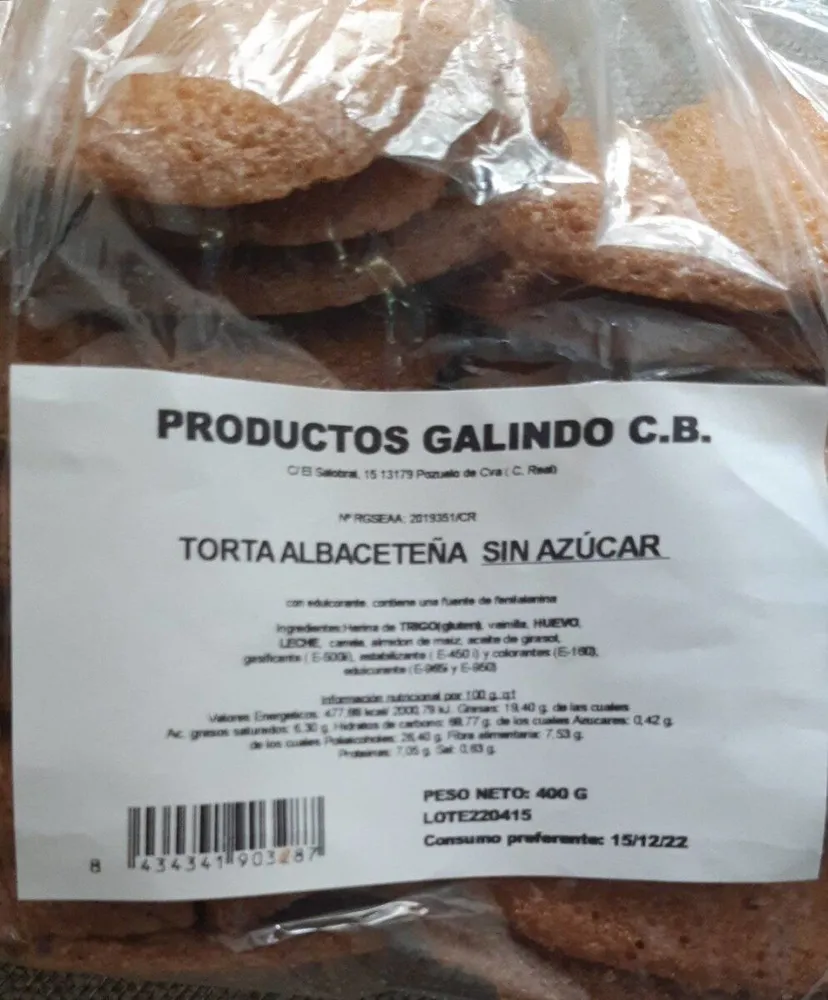 Torta albaceteña sin azucar
