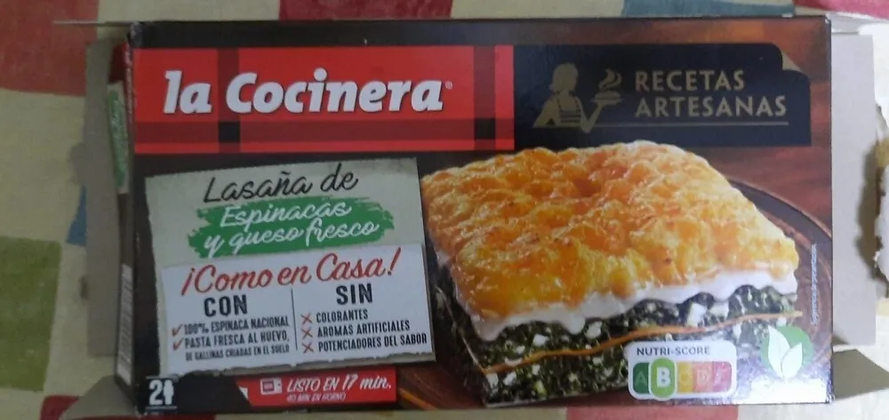 Lasaña de espinacas y queso fresco