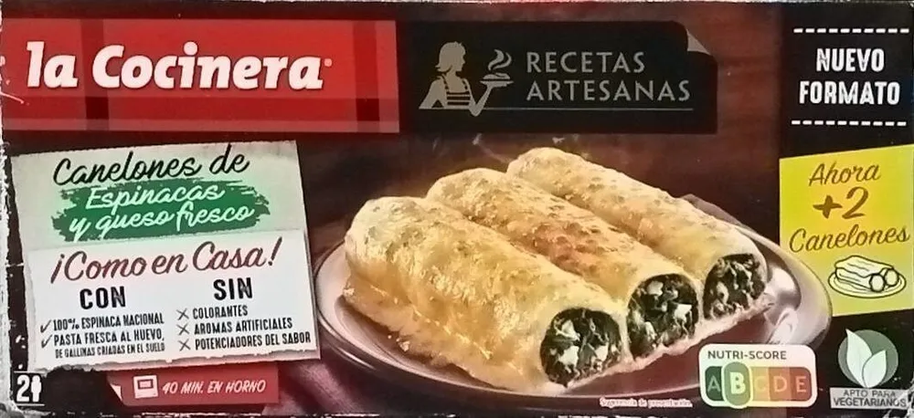 Canelones de espinacas y queso fresco