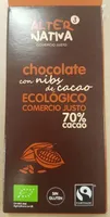 Chocolate con nibs de cacao ecológico comercio justo 70% cacao