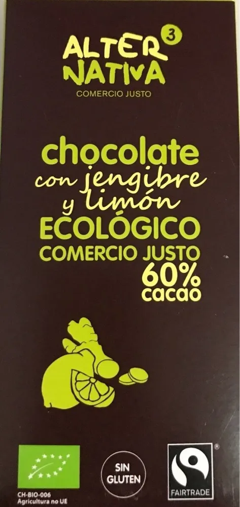 Chocolate con jengibre y limon ecologico