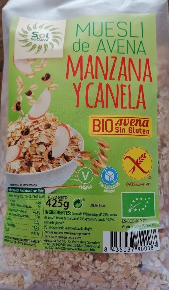 Muesli de avena con manzana y canela