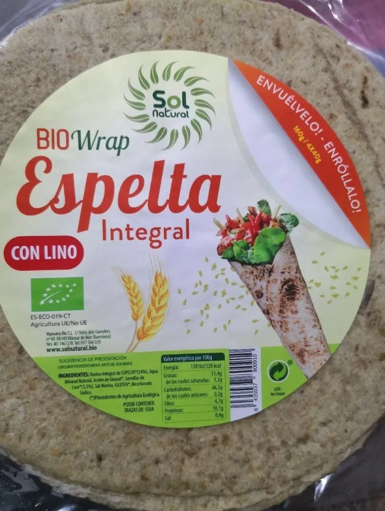 Bio wrap espelta integral con lino