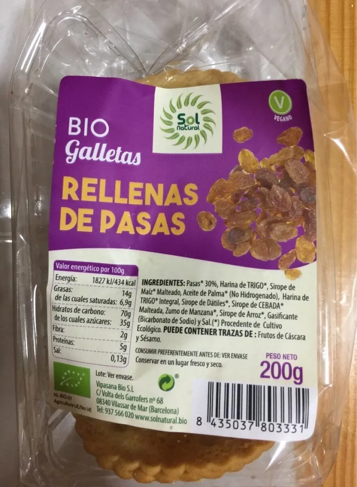 Bio Galletas Rellenas de Pasas