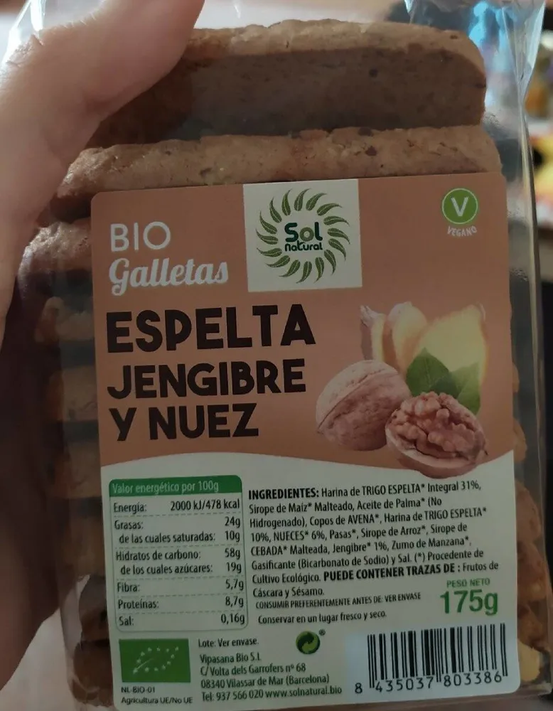 Bio galletas de espelta jengibre y nuez
