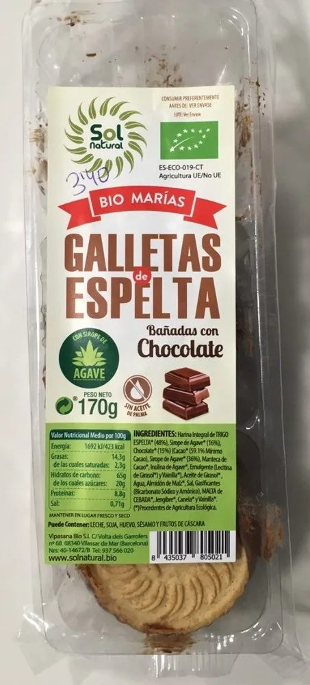 Galletas de espelta bañadas con chocolate