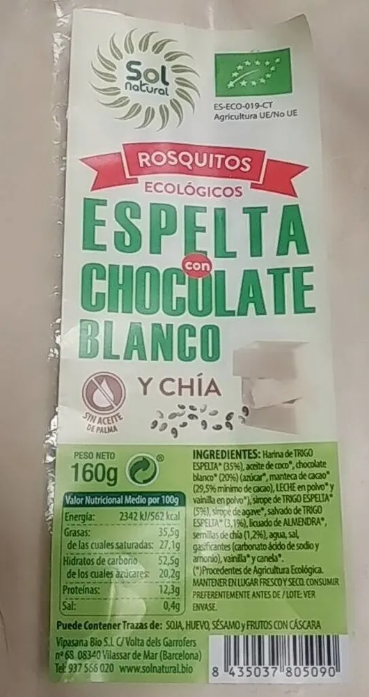Rosquitos espelta con chocolate blanco y chia