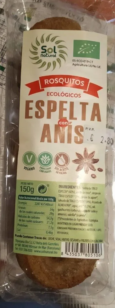 Rosquitos ecológicos espelta con anís