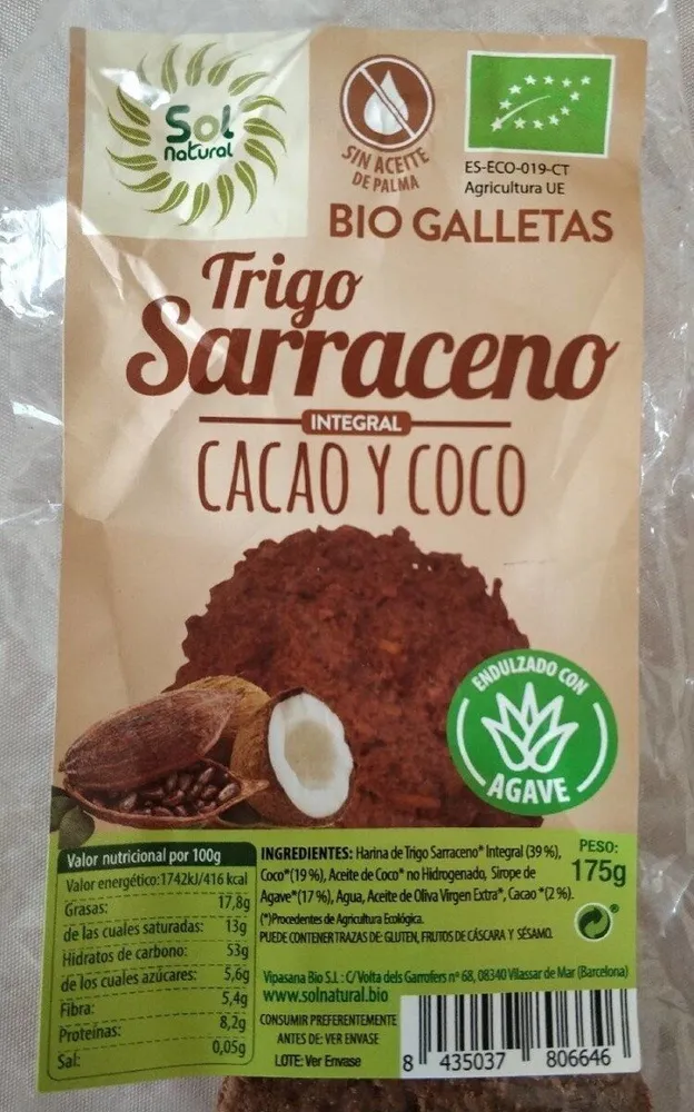 Galletas trigo sarraceno, cacao y coco
