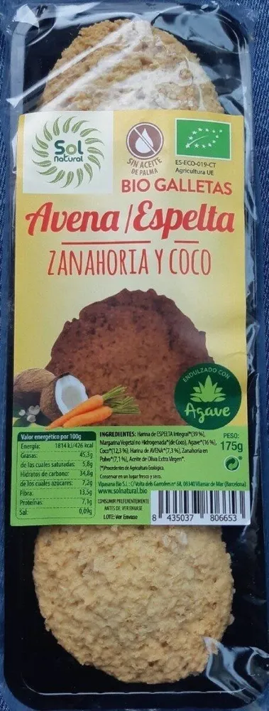 Bio galletas avena espelta zanahoria y coco