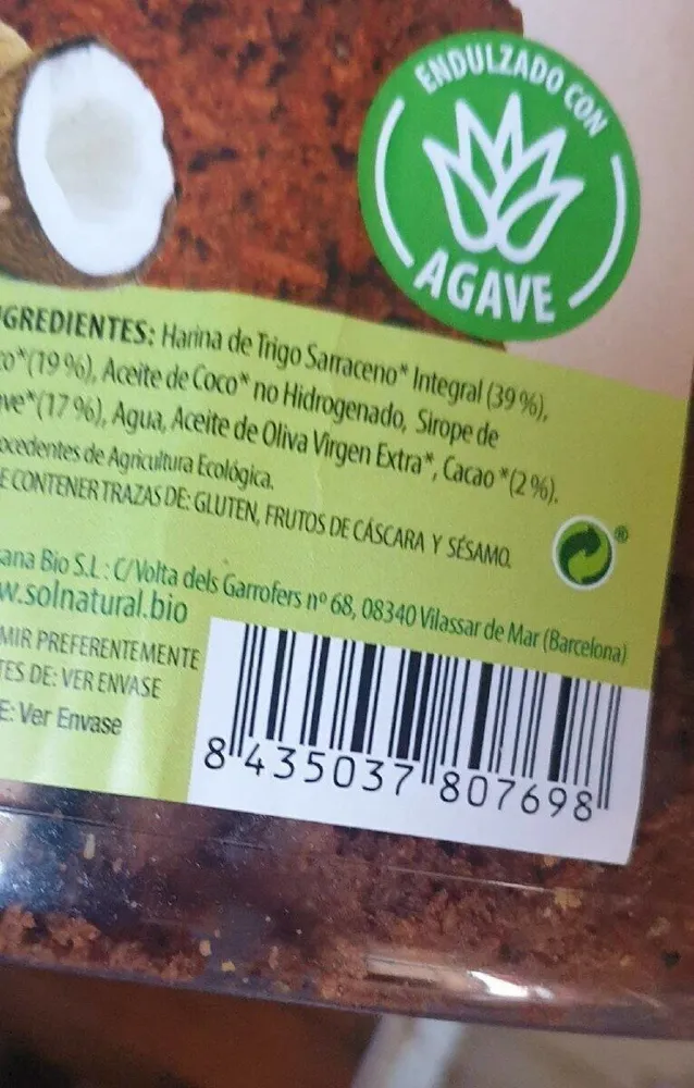 Bio galletas de trigo sarraceno integral, cacao y coco