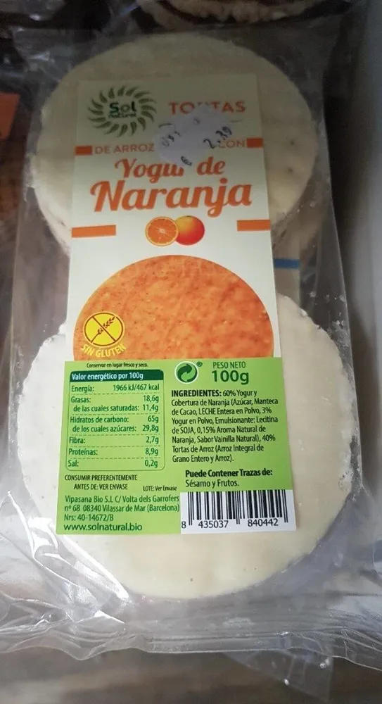 Tortas de arroz con yogur de naranja