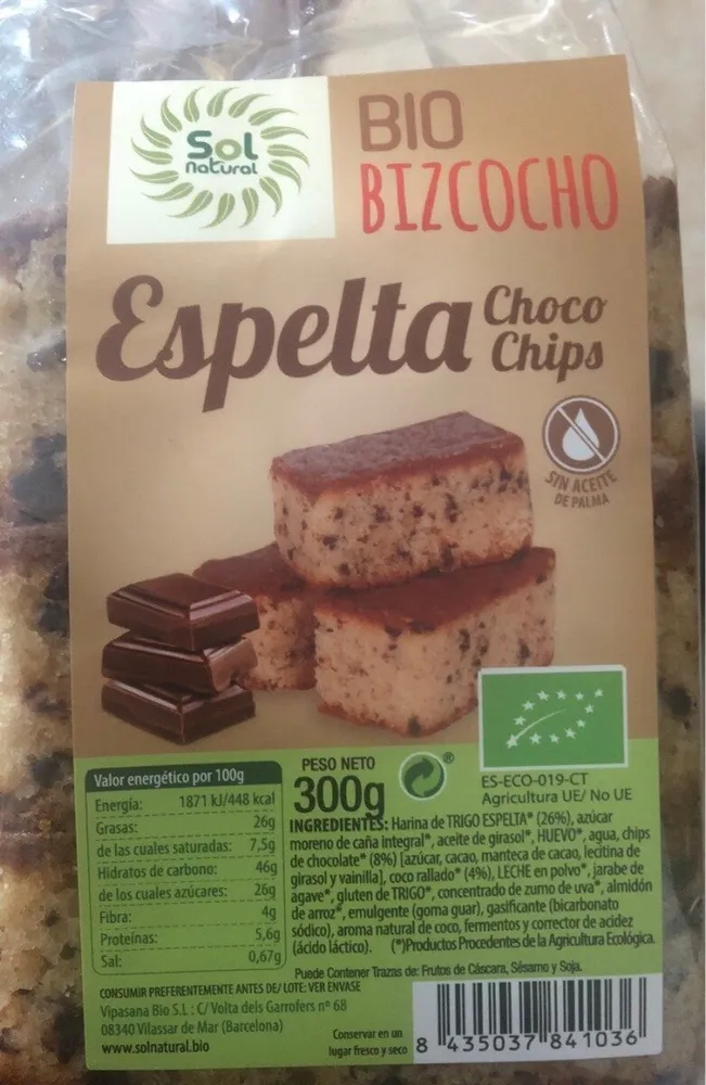 Bizcocjo espelta choco chips