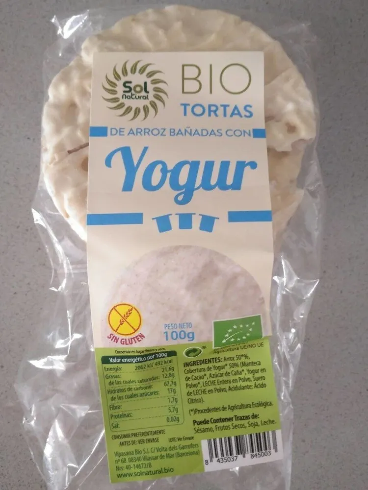 Tortas de arroz bañadas con yogur