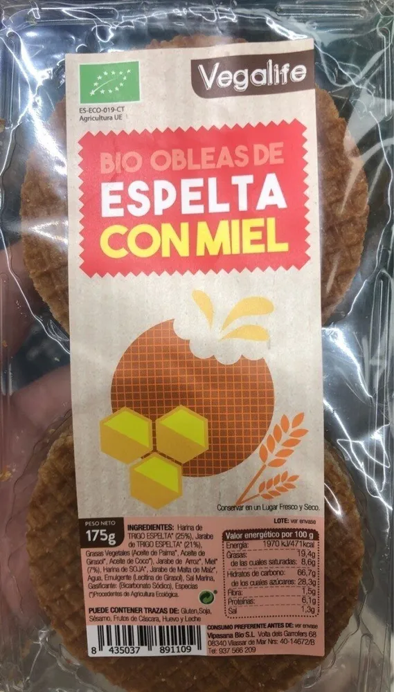 Bio obleas de espelts con miel