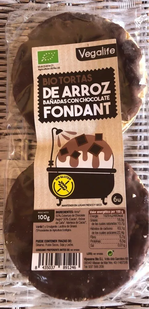 Bio Tortas  de arroz con chocolate fondant