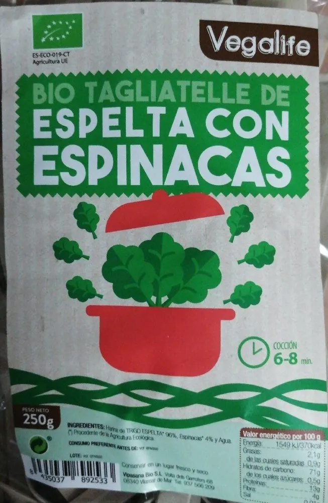 Bio Tagliatelle de Espelta con espinacas