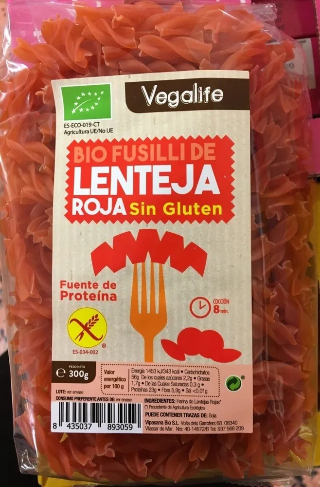 Fusilli de lenteja roja
