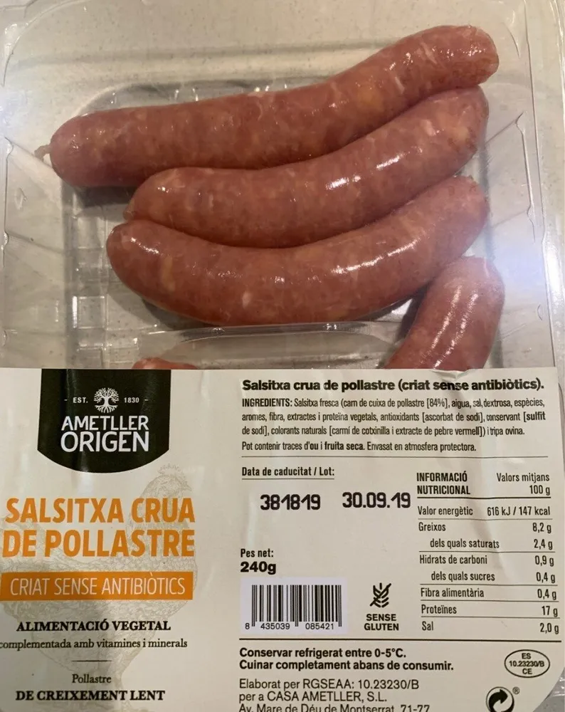 Salsitxa crua de pollastre (sense antibiotics)