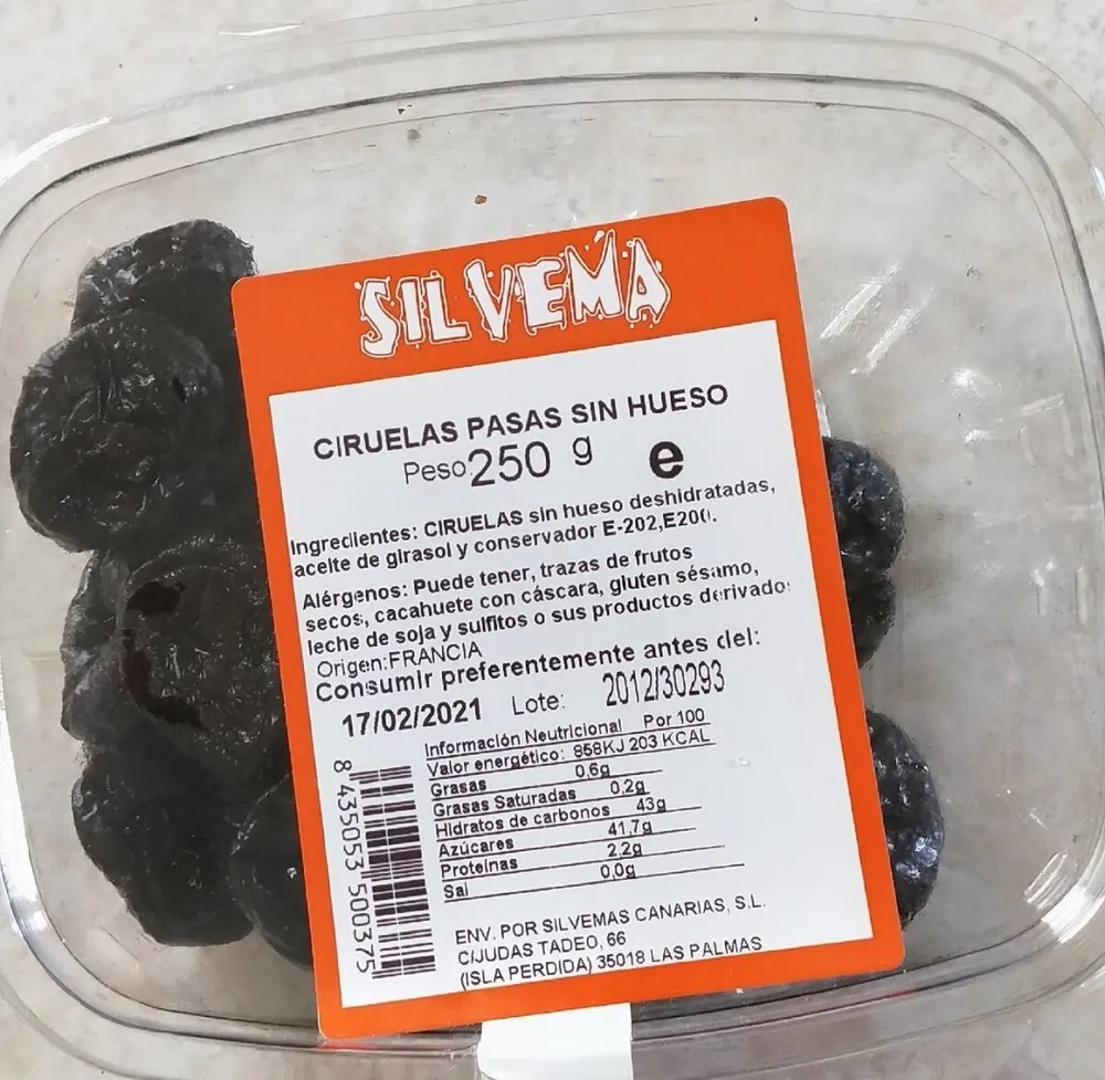 Ciruelas pasas sin huesa