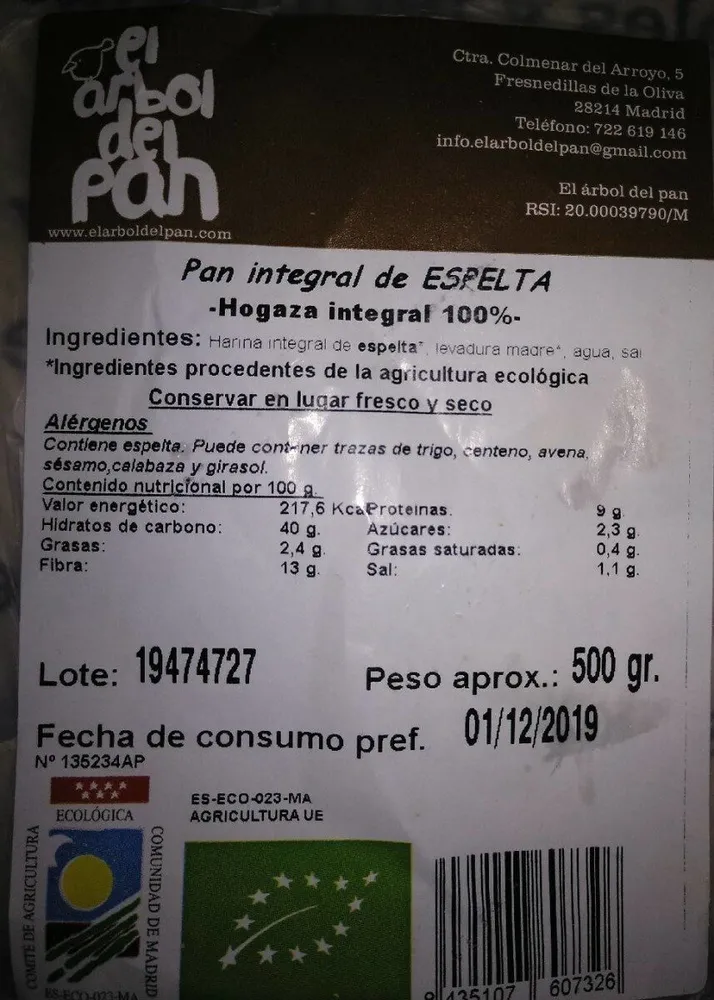 Pan integral de espelta
