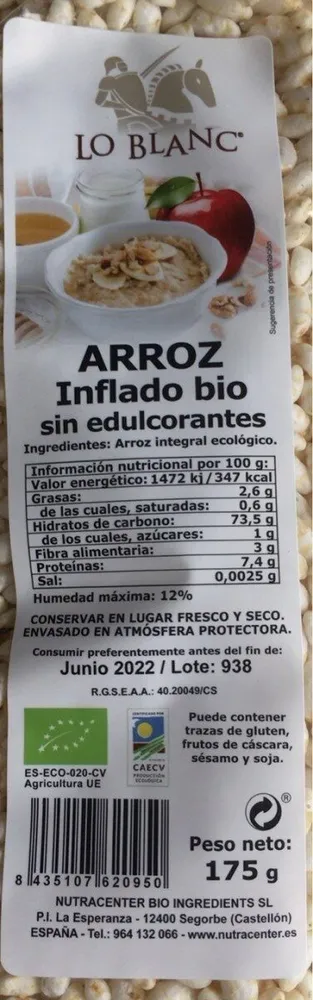 Arroz inflado bio sin edulcorantes