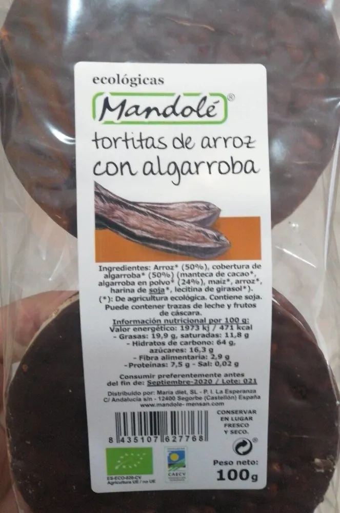 Tortitas de arroz con algarroba