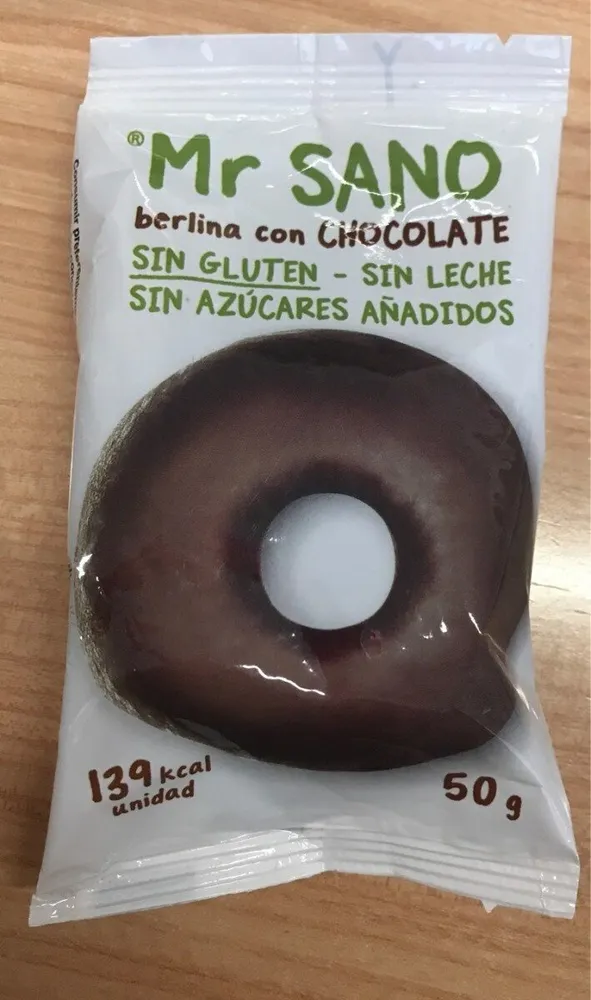Berlina con chocolate sin gluten, sin leche, sin azúcares
